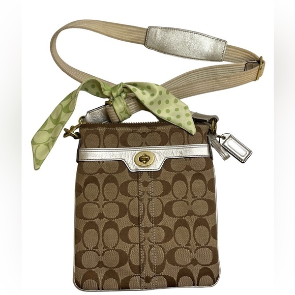 Coach Canvas Crossbody With Scarf & Silver Leather Detail - Picture 1 of 16